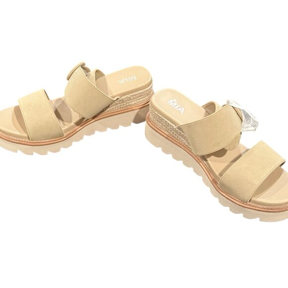 New MIA Orla Slip On Wedge Buckle Womens Chunky Tan Beige Sandals Size 11 - Picture 5 of 12